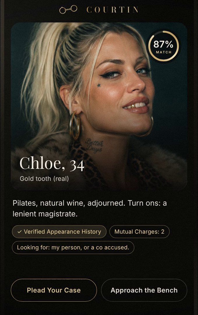 Chloe's Courtin profile: 87 percent match, gold tooth (real)
